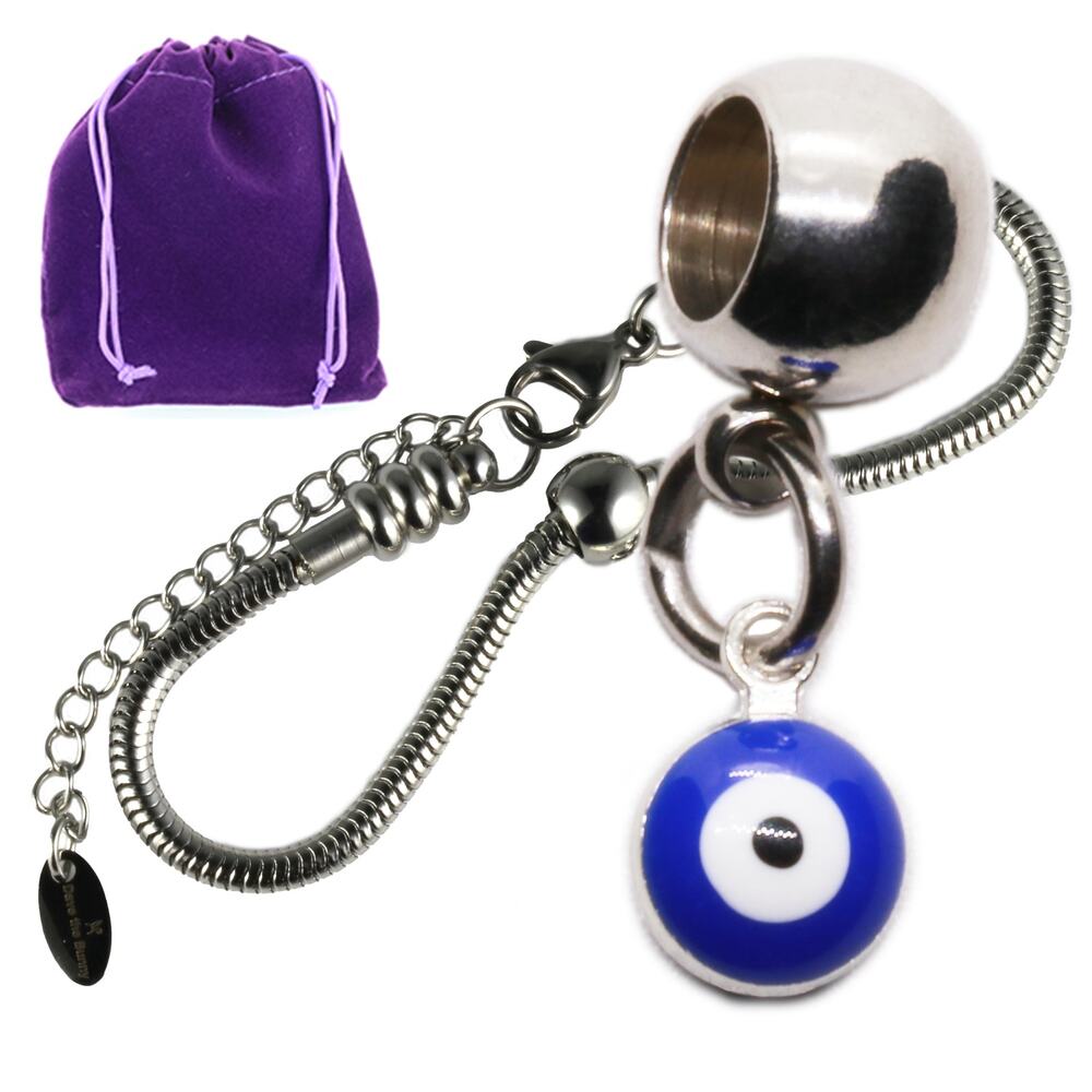 Evil Eye Bracelets Silver Snake Chain With Blue Glass Bead Evil Eye Bracelet 26$
